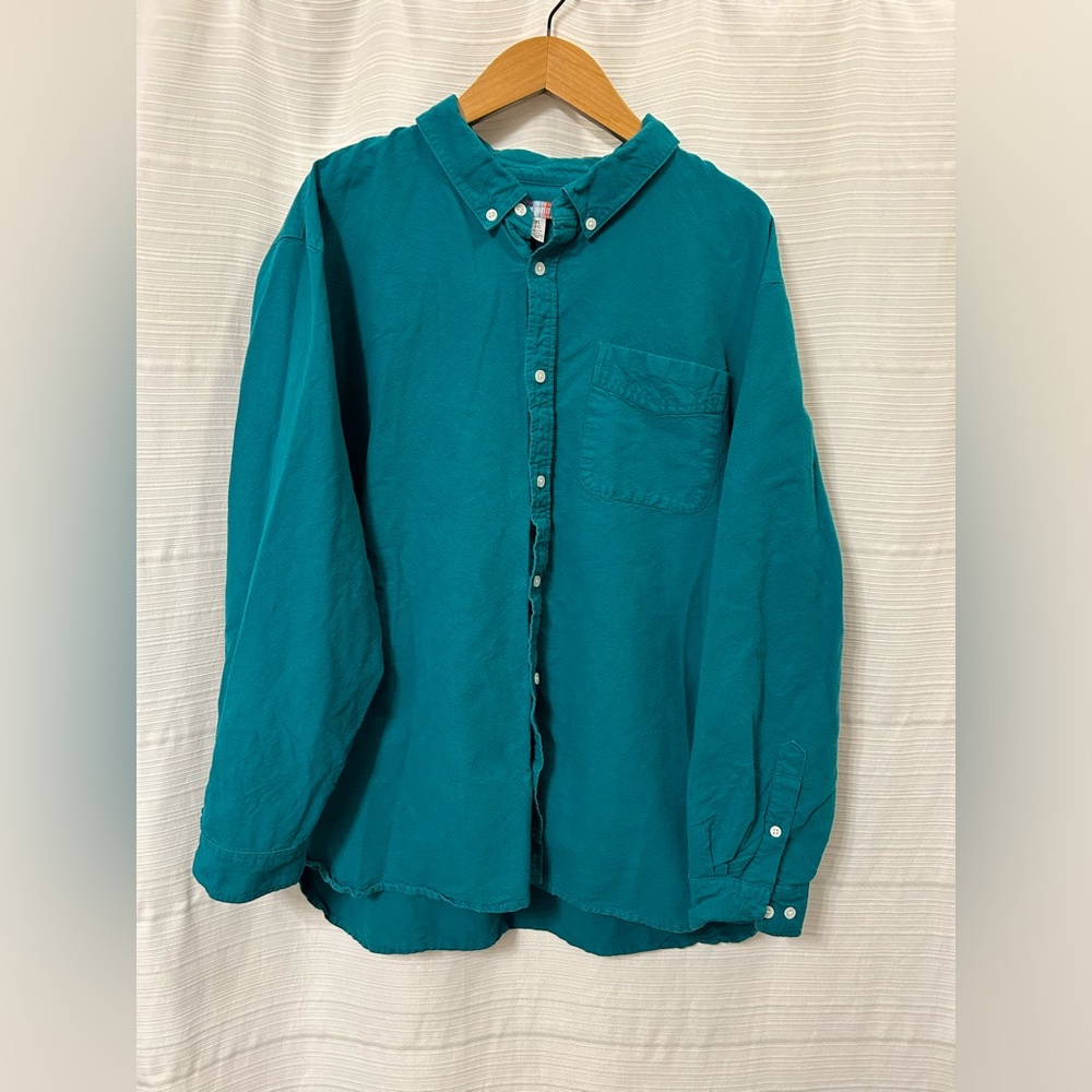 Urban Outfitters Mens Solid Teal Heavy Weight Shirt Size XL Button Down